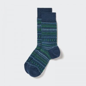 Blue Men Uniqlo Heattech Fair Isle Socks | USA ZSKJG-6587