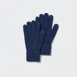 Blue Men Uniqlo Heattech Knitted Gloves | USA MIYHZ-8394