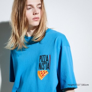 Blue Men Uniqlo L.A. Eats Ut (Oversized Short-sleeve Graphic) (Pizzanista!) T Shirts | USA JNHFT-2103