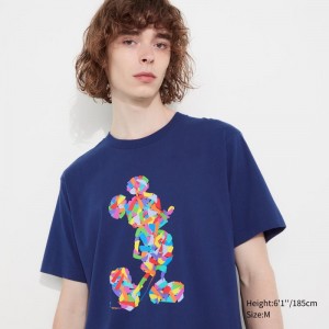 Blue Men Uniqlo Mickey Stands Ut (Short-sleeve Graphic) T Shirts | USA EHYBN-9621