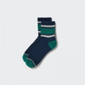 Blue Men Uniqlo Pattern Lined Half Socks | USA LKVRB-4806