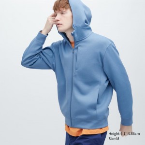 Blue Men Uniqlo Stretch Dry Sweat Long-sleeve Full-zip Hoodie | USA LIZAW-2136