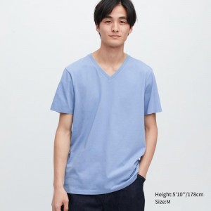 Blue Men Uniqlo Supima® Cotton V-neck Short-sleeve T Shirts | USA JLNED-0879