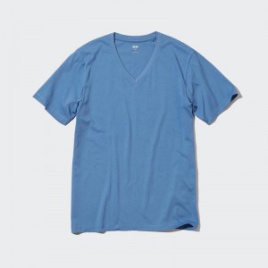 Blue Men Uniqlo Supima® Cotton V-neck Short-sleeve (2022 Edition) T Shirts | USA OXHUF-9324