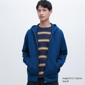 Blue Men Uniqlo Sweat Full-zip Hoodie | USA MXEFU-8093