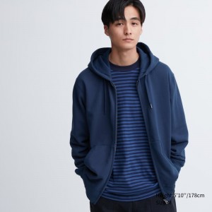 Blue Men Uniqlo Sweat Long-sleeve Full-zip Hoodie | USA QFVIY-7591