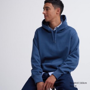 Blue Men Uniqlo Sweat Pullover Long-sleeve Hoodie | USA CFQEM-0981