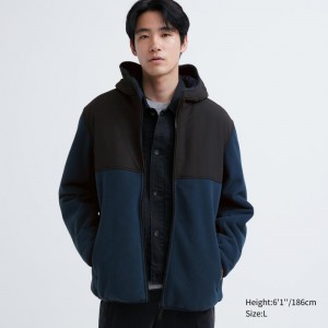 Blue Men Uniqlo Windproof Outer Fleece Full-zip Hoodie | USA RFJZB-8207