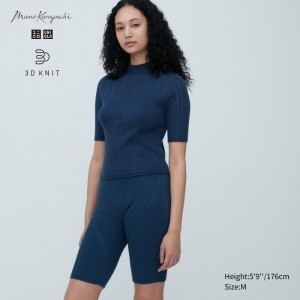 Blue Women Uniqlo 3d Knit Mesh Half-sleeve (Mame Kurogouchi) Sweaters | USA XCLSW-4715