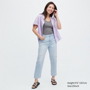 Blue Women Uniqlo Boyfriend Tapered (Ankle Length) Jeans | USA KGYQA-1385