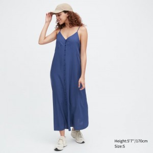 Blue Women Uniqlo Button Down Camisole Flare Dress | USA RIASZ-0873