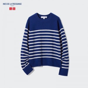 Blue Women Uniqlo Cashmere Striped Crew Neck Long-sleeve (Ines De La Fressange) Sweaters | USA GSKVU-1287