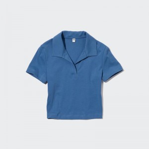 Blue Women Uniqlo Cropped Skipper Short-sleeve Polo Shirts | USA REDVT-6928