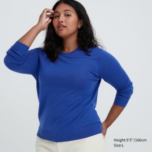 Blue Women Uniqlo Extra Fine Merino Crew Neck Sweaters | USA KLXYJ-3185