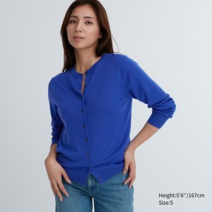 Blue Women Uniqlo Extra Fine Merino Crew Neck Cardigan | USA QITGA-8540