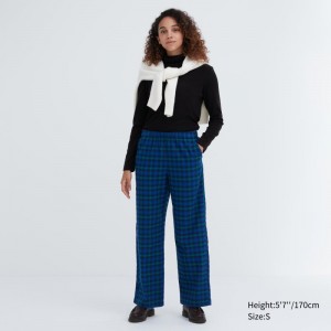 Blue Women Uniqlo Flannel Checked Pants | USA QSLEO-0798