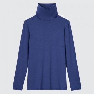 Blue Women Uniqlo Heattech Turtleneck Long-sleeve T Shirts | USA VYUXZ-5824