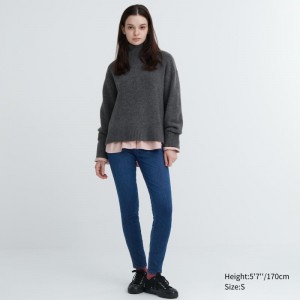 Blue Women Uniqlo Heattech Ultra Stretch High-rise Denim Leggings Pants | USA NDZBT-1078