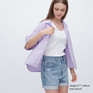 Blue Women Uniqlo High-rise Denim Shorts | USA DBNTL-5096