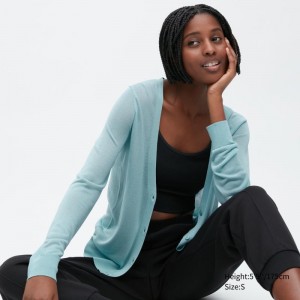 Blue Women Uniqlo Light V-neck Long-sleeve Cardigan | USA RWICM-4203