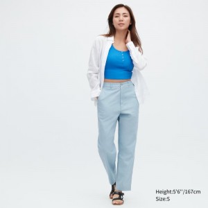 Blue Women Uniqlo Linen Cotton Tapered Pants | USA LZHRX-7621