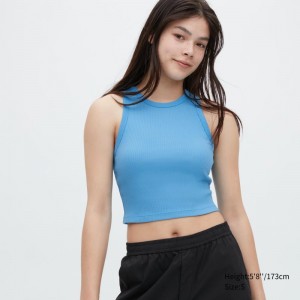 Blue Women Uniqlo Ribbed Racer Back Cropped Tank Tops | USA ODBIC-4208