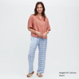 Blue Women Uniqlo Satin Drape Straight Pants | USA DLXVP-2901