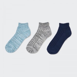 Blue Women Uniqlo Short 3 Pack (Mix Yarn Ribbed) Socks | USA CZEAP-6592