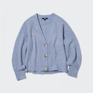 Blue Women Uniqlo Souffle Yarn Long-sleeve Short Cardigan | USA TOMWI-2863