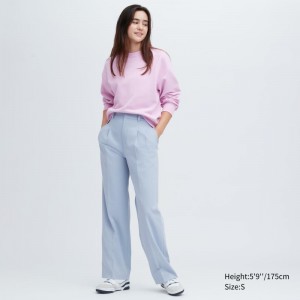 Blue Women Uniqlo Wide-fit Pleated (Tall) Pants | USA JIETO-9685