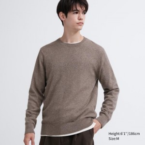 Brown Men Uniqlo Cashmere Crew Neck Long-sleeve Sweaters | USA PTNRC-2783