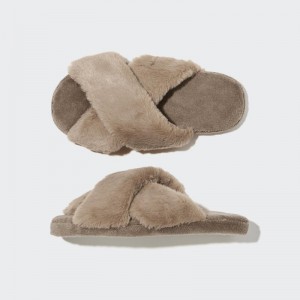 Brown Men Uniqlo Fleece Room (Furry Fleece) Slippers | USA QJGDH-4683