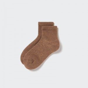 Brown Men Uniqlo Heattech Pile Half Socks | USA SDNBQ-6571