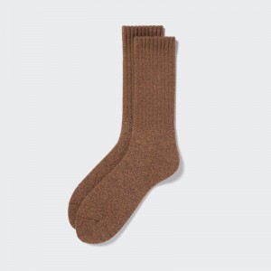 Brown Men Uniqlo Heattech Pile Socks | USA SVWEM-4862