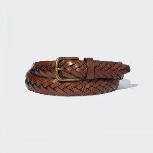 Brown Men Uniqlo Mesh Leather Wide Belts | USA FXZGD-8320