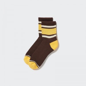 Brown Men Uniqlo Pattern Lined Half Socks | USA ZHRBJ-9583