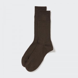 Brown Men Uniqlo Supima Cotton Wide Ribbed Socks | USA IAKNR-1634