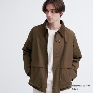 Brown Men Uniqlo Utility Short Jackets | USA GKJAZ-7186