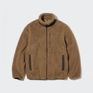 Brown Men Uniqlo Windproof Outer Fleece Jackets | USA MSOFY-3564