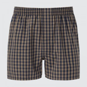 Brown Men Uniqlo Woven Checked Trunks | USA YQXRM-7581