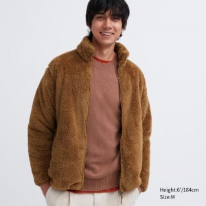 Brown Women Uniqlo Fluffy Yarn Fleece Full-zip Jackets | USA GDVWL-1427