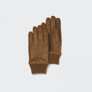 Brown Women Uniqlo Heattech Lined Faux Suede Gloves | USA EIWBO-3489