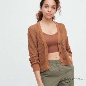 Brown Women Uniqlo Mesh Long-sleeve Short Cardigan | USA FCIPM-4510