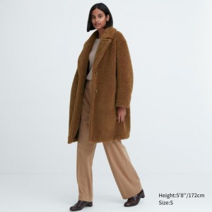 Brown Women Uniqlo Pile-lined Fleece Tailored Coats | USA HMEDN-6150