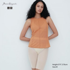 Brown Women Uniqlo Sheer Sleeveless (Mame Kurogouchi) Tops | USA QRCTY-1970