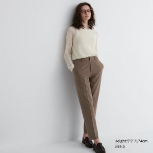 Brown Women Uniqlo Smart Ankle (2-way Stretch Check, Tall) Pants | USA BWFLK-2073