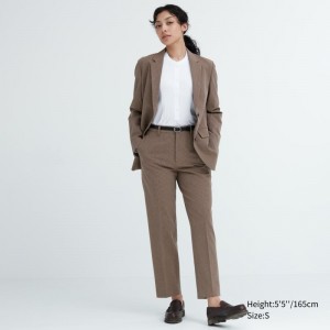 Brown Women Uniqlo Smart Ankle (2-way Stretch Check) Pants | USA HPGSV-8645