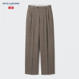 Brown Women Uniqlo Tweed Pleated Wide (Ines De La Fressange) Pants | USA YQRLX-0946