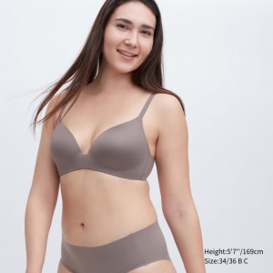 Brown Women Uniqlo Wireless (3d Hold, New Sizing) Bras | USA SQCFT-7310