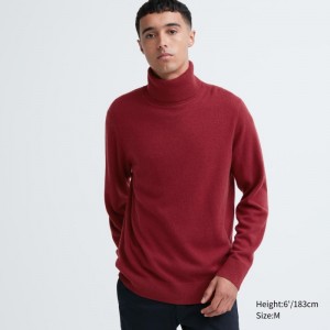 Burgundy Men Uniqlo Cashmere Turtleneck Long-sleeve Sweaters | USA JKEXV-0125